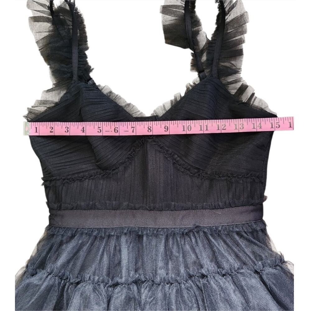 BCBGMAXAZRIA Black Tulle Tiered Maxi Dress Ruffle V Neck Formal Size 2 - Picture 8 of 10